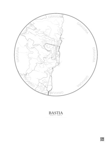 Affiche Bastia – Poster carte de ville 2.5km | Gravura – Fond clair