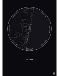 Affiche Bastia – Poster carte de ville 5km | Gravura – Fond foncé