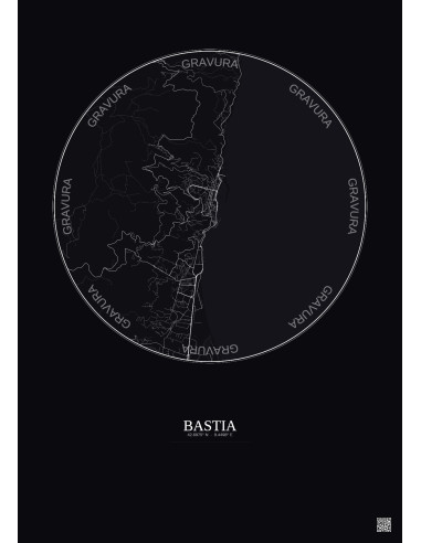 Bastia City Map Poster 5km | Gravura – Dark background