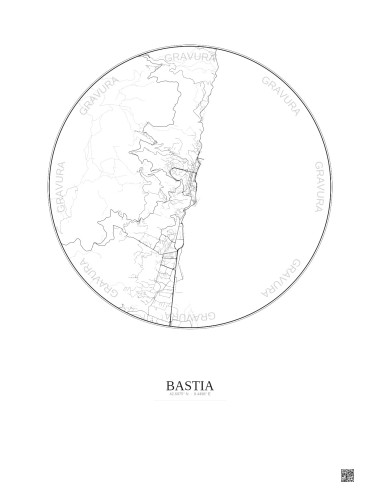 Affiche Bastia – Poster carte de ville 5km | Gravura – Fond clair