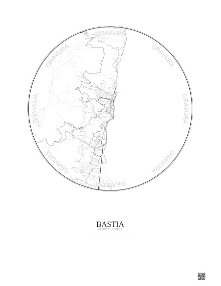 Affiche Bastia – Poster carte de ville 5km | Gravura – Fond clair