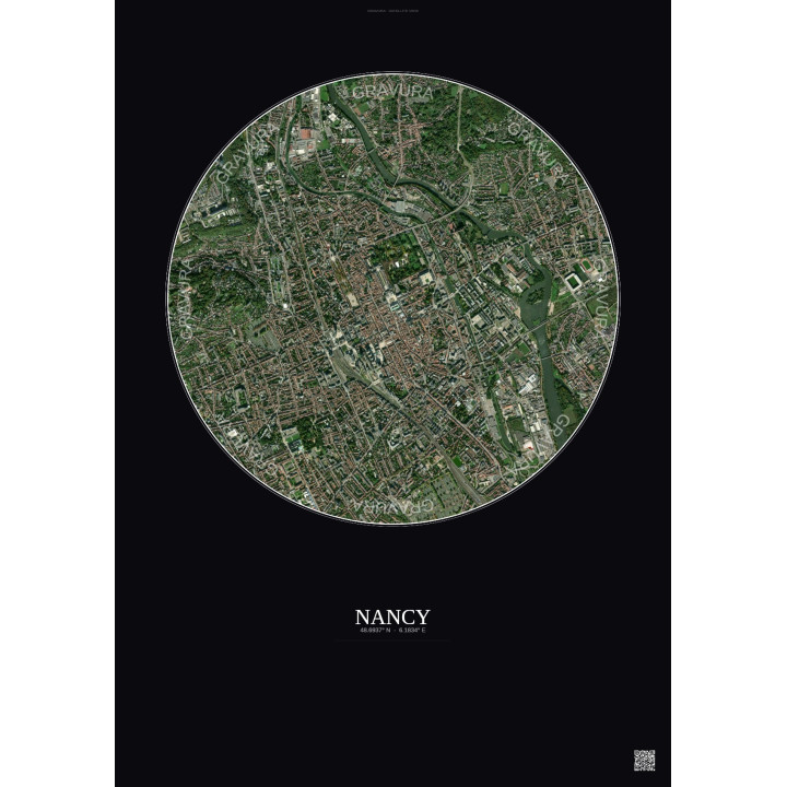 Affiche Nancy – Poster vue satellite 2.5km Couleur | Gravura – Fond foncé