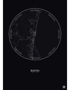 Affiche Bastia – Poster carte de ville 10km | Gravura – Fond foncé
