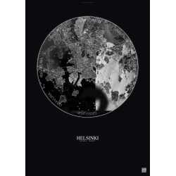 Affiche Helsinki – Poster vue satellite 6km N&B | Gravura – Fond foncé