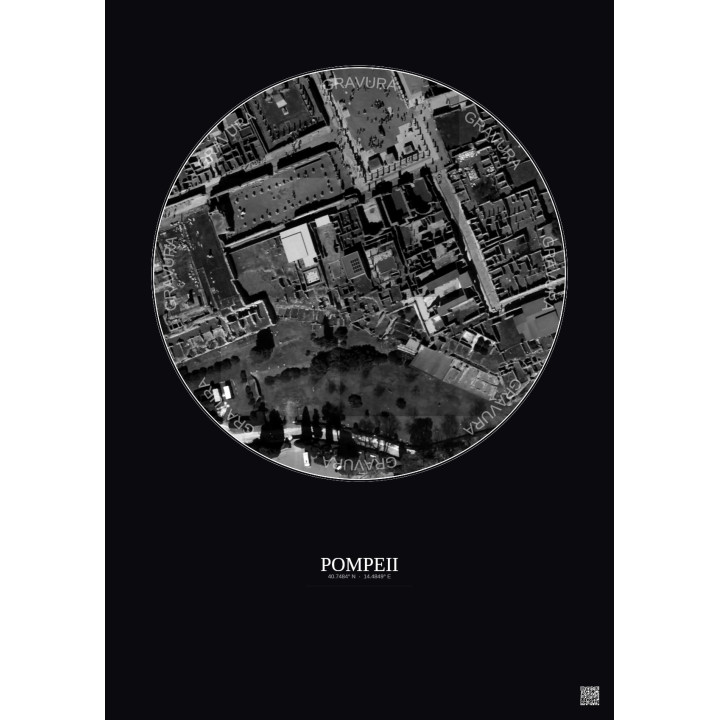 Affiche Pompeii – Poster vue satellite 0.1km N&B | Gravura – Fon