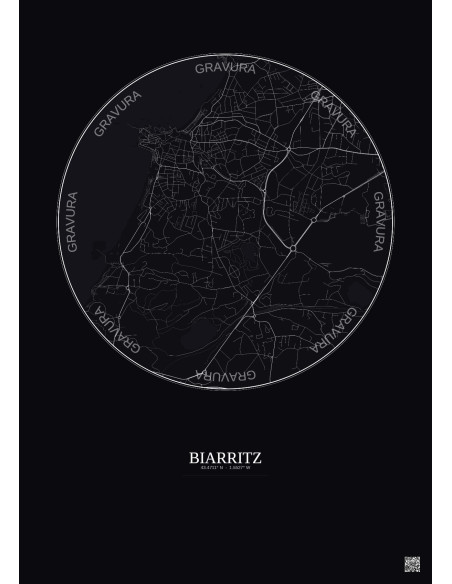 Biarritz City Map Poster 2.5km | Gravura – Dark background