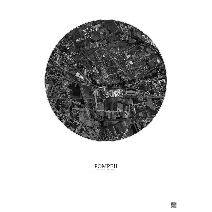Affiche Pompeii – Poster vue satellite 1km N&B | Gravura – Fond 