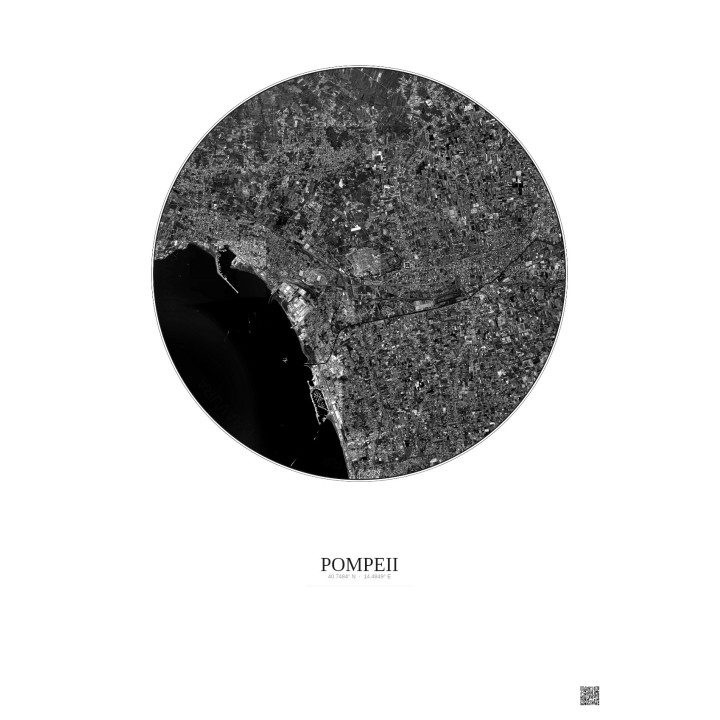 Affiche Pompeii – Poster vue satellite 5km N&B | Gravura – Fond 