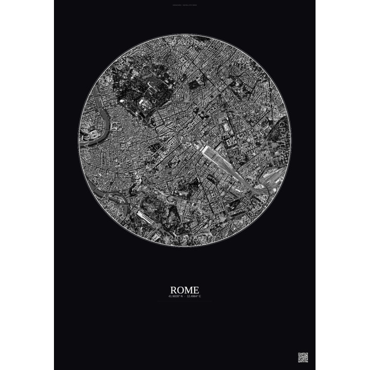 Affiche Rome – Poster vue satellite 2.5km N&B | Gravura – Fond f