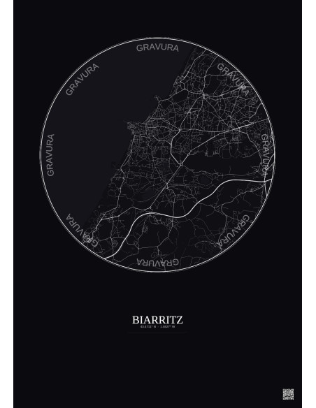 Affiche Biarritz – Poster carte de ville 5km | Gravura – Fond foncé