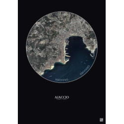 Affiche Ajaccio – Poster vue satellite 2.5km Couleur | Gravura – Fond foncé