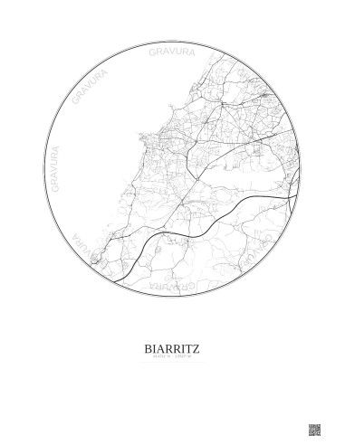 Biarritz City Map Poster 5km | Gravura – Light background