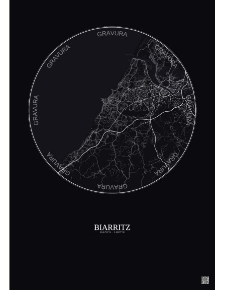 Biarritz City Map Poster 10km | Gravura – Dark background