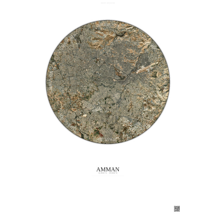 Affiche Amman – Poster vue satellite 10km Couleur | Gravura – Fo