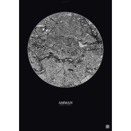 Affiche Amman – Poster vue satellite 2.5km N&B | Gravura – Fond 