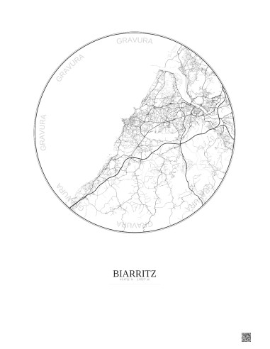 Affiche Biarritz – Poster carte de ville 10km | Gravura – Fond clair