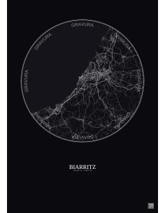 Affiche Biarritz – Poster carte de ville 20km | Gravura – Fond foncé