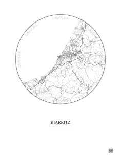 Affiche Biarritz – Poster carte de ville 20km | Gravura – Fond clair