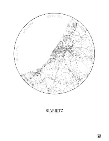Affiche Biarritz – Poster carte de ville 20km | Gravura – Fond clair