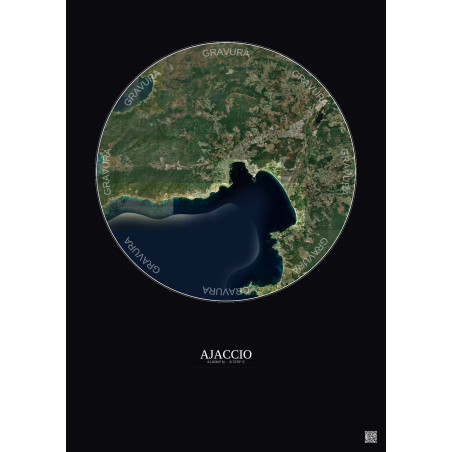 Affiche Ajaccio – Poster vue satellite 10km Couleur | Gravura – Fond foncé