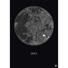 Affiche Nancy – Poster vue satellite 10km N&B | Gravura – Fond foncé