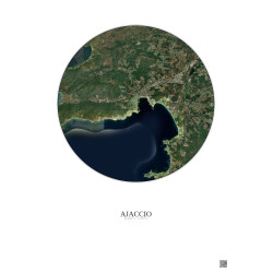Affiche Ajaccio – Poster vue satellite 10km Couleur | Gravura – Fond clair