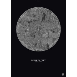 Bishkek City Satellite View Poster 6km B&W | Gravura – Dark back