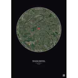 Paris - Vue satellite personnalisée 15 km · Couleur · Fond foncé