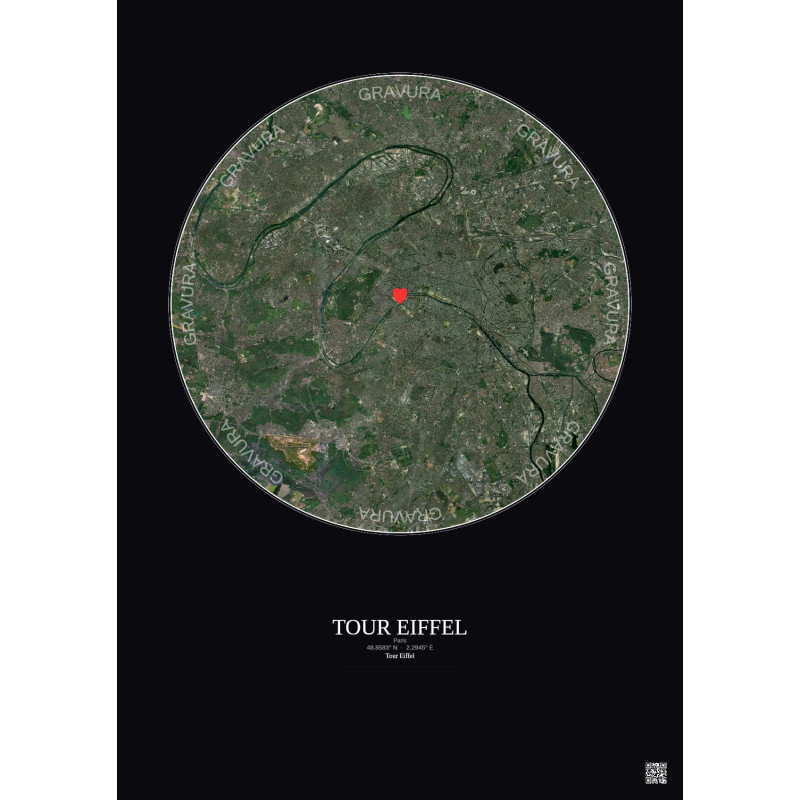 Paris - Vue satellite personnalisée 15 km · Couleur · Fond foncé