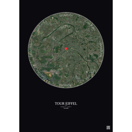 Paris - Vue satellite personnalisée 15 km · Couleur · Fond foncé