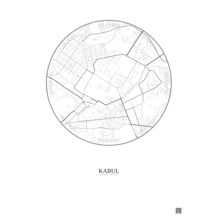 Affiche Kabul – Poster carte de ville 2.5km | Gravura – Fond clair