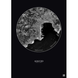Affiche Ajaccio – Poster vue satellite 2.5km N&B | Gravura – Fond foncé