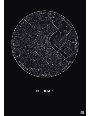 Affiche Bordeaux – Poster carte de ville 5km | Gravura – Fond foncé