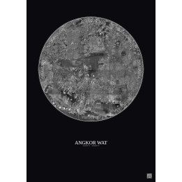 Angkor Wat Satellite View Poster 20km B&W | Gravura – Dark backg