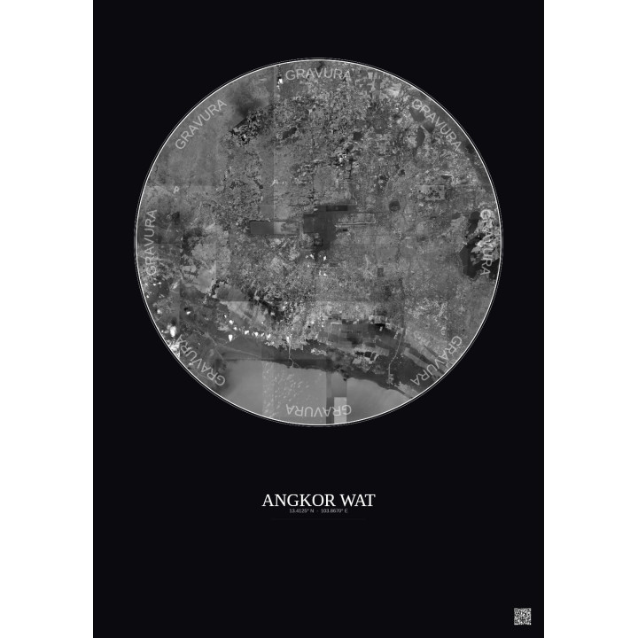 Affiche Angkor Wat – Poster vue satellite 30km N&B | Gravura – F