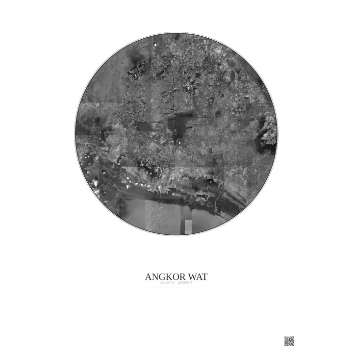 Affiche Angkor Wat – Poster vue satellite 30km N&B | Gravura – F