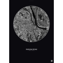 Affiche Phnom Penh – Poster vue satellite 10km N&B | Gravura – F