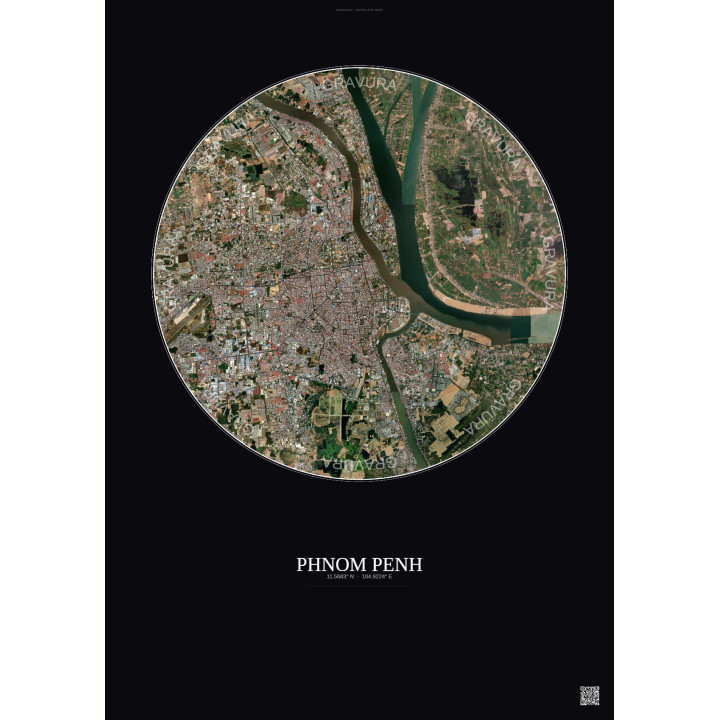 Affiche Phnom Penh – Poster vue satellite 10km Couleur | Gravura