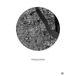 Affiche Phnom Penh – Poster vue satellite 2.5km N&B | Gravura – 