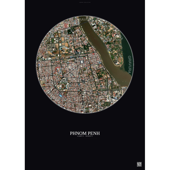 Affiche Phnom Penh – Poster vue satellite 2.5km Couleur | Gravur