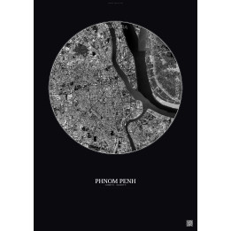 Affiche Phnom Penh – Poster vue satellite 6km N&B | Gravura – Fo