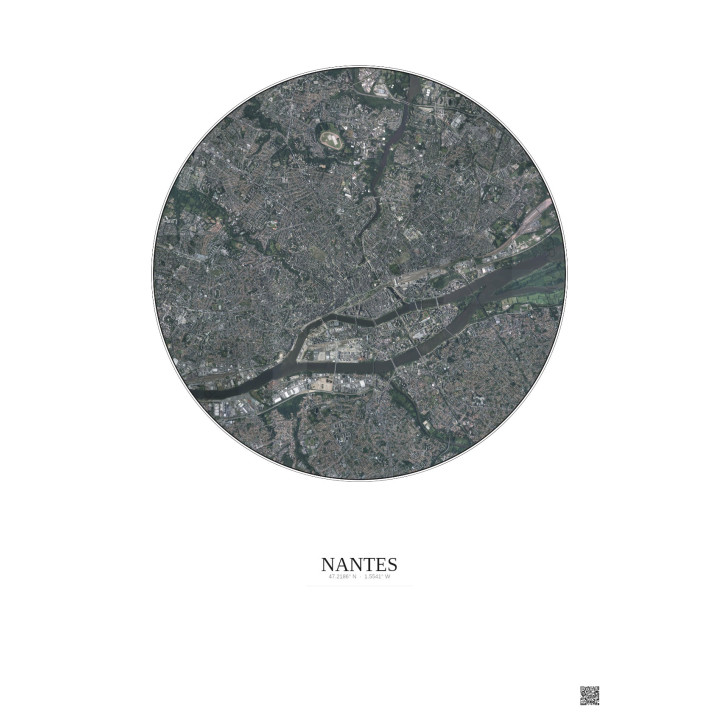 Affiche Nantes – Poster vue satellite 5km Couleur | Gravura – Fond clair
