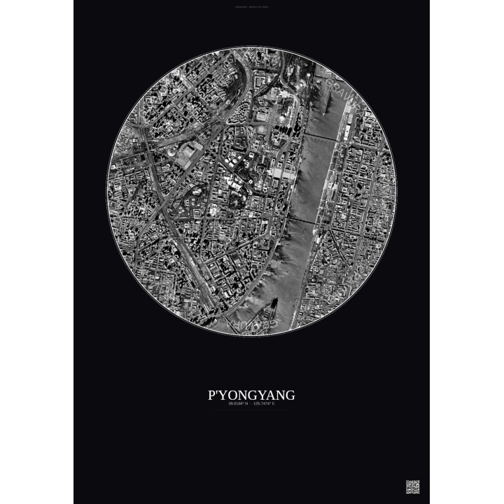 Affiche P Yongyang – Poster vue satellite 2.5km N&B | Gravura – 