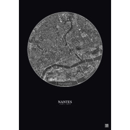 Affiche Nantes – Poster vue satellite 2.5km N&B | Gravura – Fond foncé