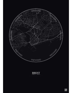 Affiche Brest – Poster carte de ville 2.5km | Gravura – Fond foncé