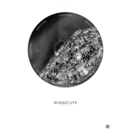 Affiche Kuwait City – Poster vue satellite 2.5km N&B | Gravura –