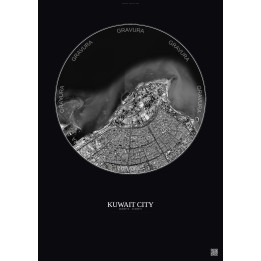 Affiche Kuwait City – Poster vue satellite 6km N&B | Gravura – F