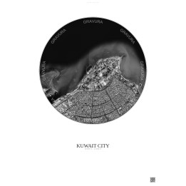 Affiche Kuwait City – Poster vue satellite 6km N&B | Gravura – F