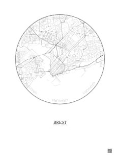 Affiche Brest – Poster carte de ville 2.5km | Gravura – Fond clair