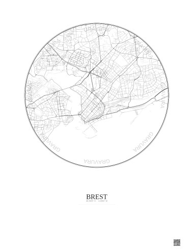 Brest City Map Poster 2.5km | Gravura – Light background